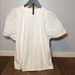 White Eyelet Sleeve Top